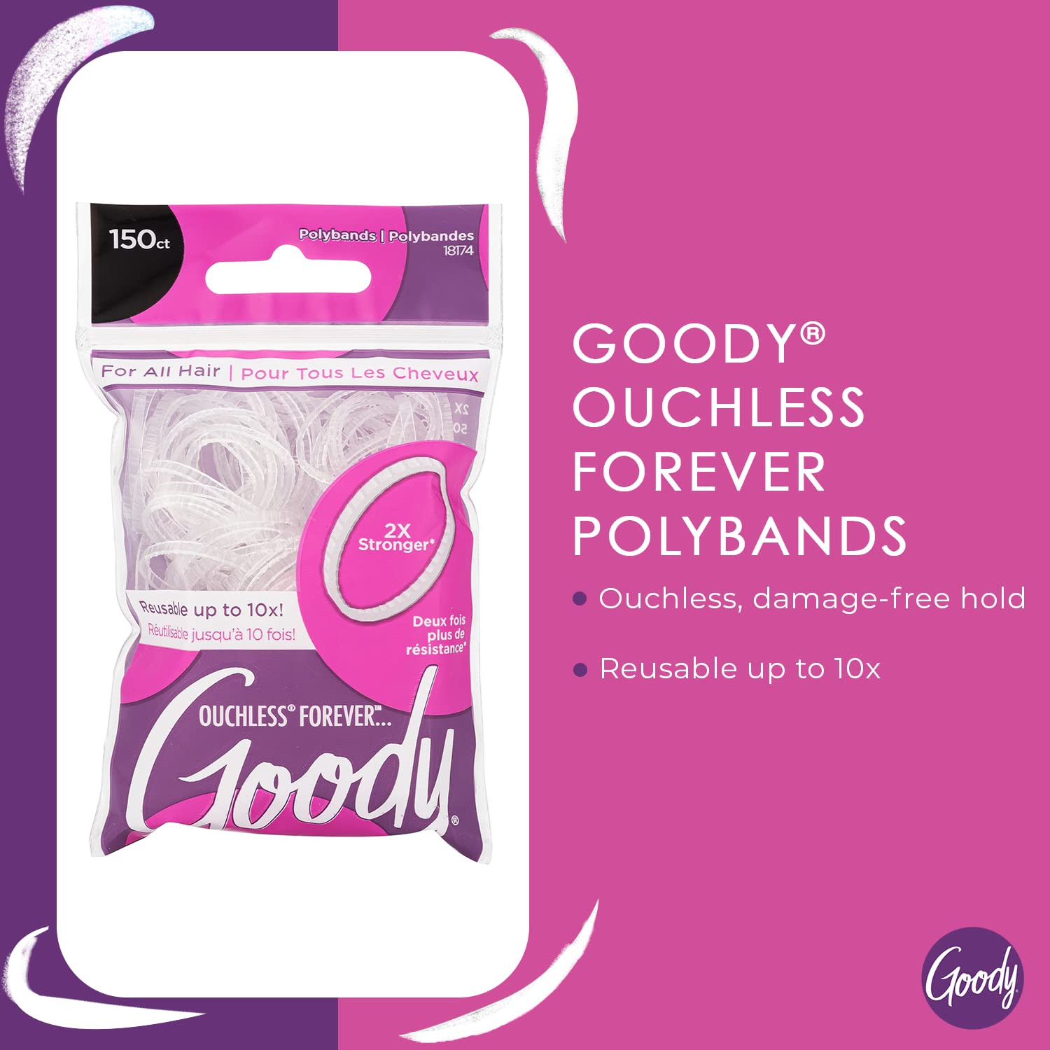 Goody Ouchless Forever Polyband Hair Ties - 150 Ct, Clear, Hair Bands for Women's Hair, Easy Glid... | Amazon (US)