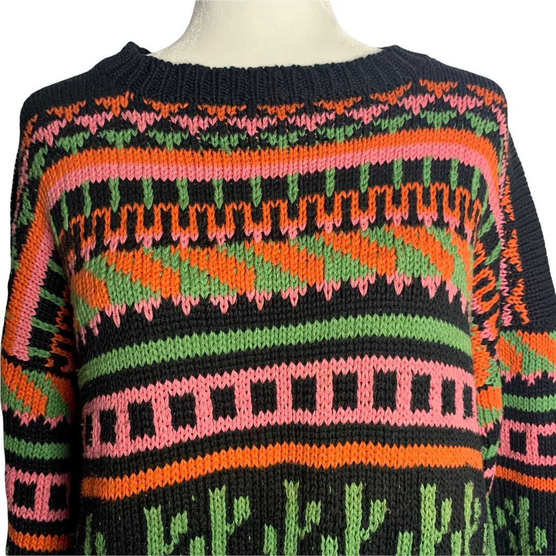 Vintage Passports Pier 1 Chunky Knit Sweater M Black Cactus - Etsy | Etsy (US)