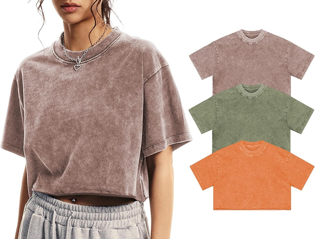 Womens Oversized Vintage T Shirts Casual Cropped Tees Short Sleeve Cotton Acid Wash Tops Summer G... | Amazon (US)