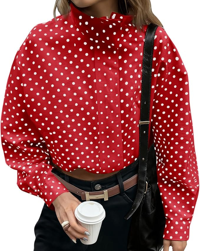 Tankaneo Womens Polka Dot Zip Up Cropped Jackets | Amazon (US)