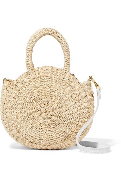 Clare V. - Alice Leather-trimmed Woven Straw Shoulder Bag - Beige | NET-A-PORTER (US)