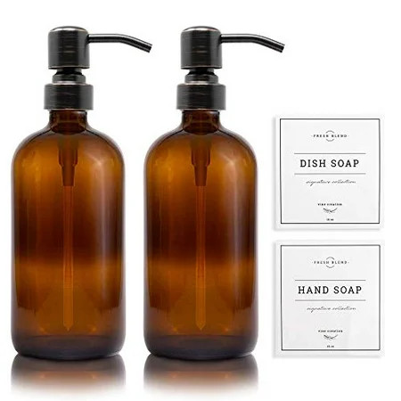 Vine Creations Amber Glass Soap Dispenser 2 Pack, Thick 16oz Bottles Rustproof Stainless Steel Pump, | Walmart (US)