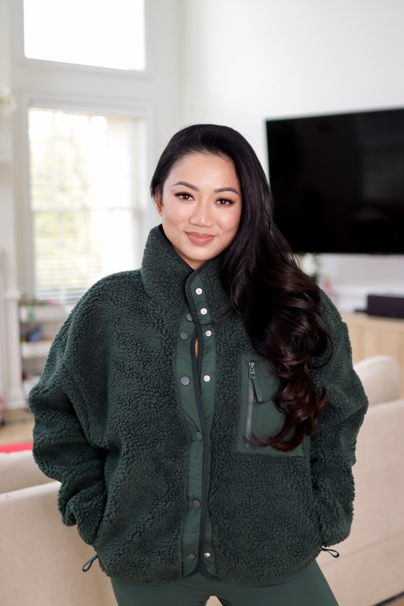 Tahoe Teddy Jacket // Soft and cozy teddy fabric, side zip pockets, and a snap closure for ease. Plus, the boxy, oversized fit makes layering a breeze. Wearing size medium in Everpine. 

Anywhere Cropped Built-In Bra Tank // It's low impact, breathable and perfect for yoga flows or neighborhood walks. Features Breathable Built-in Bra UPF Protection Sweat Wicking 4-Way Stretch Removable Bra Cups.

The No-Seam PureLuxe TLC Legging 7/8 // These bestselling leggings in PureLuxe fabric deliver targeted compression, a smooth fit, and an updated no-seam front for a sleek look. A hidden scrunch in the back seam defines and highlights your curves for the ultimate flattering finish.

#LTKStyleTip #LTKOver40 #LTKFindsUnder50