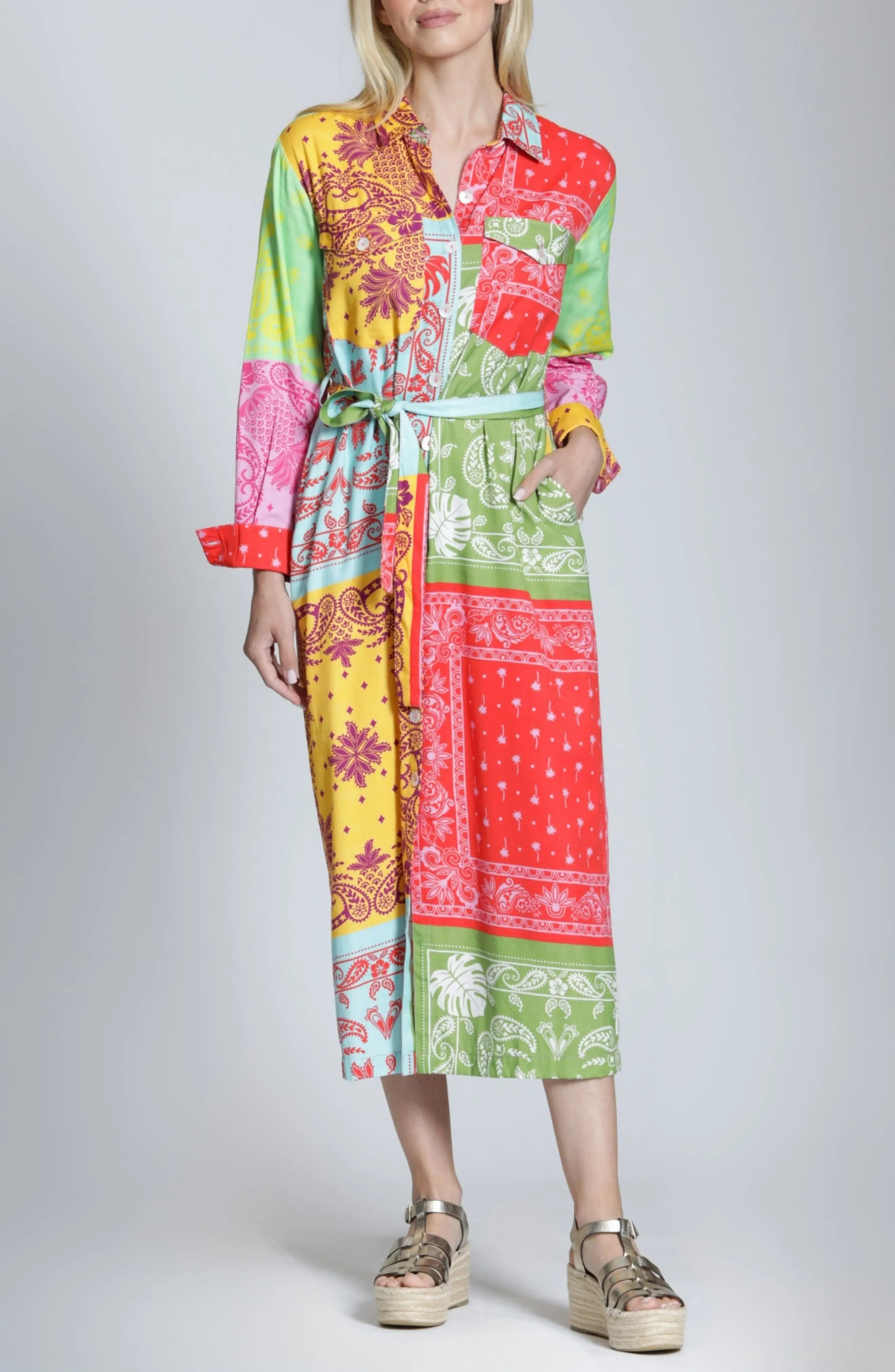APNY Patchwork Print Long Sleeve Shirtdress (Women) | Nordstrom | Nordstrom