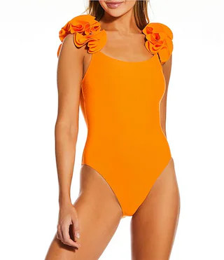 Solid Rosette Strap One Piece Swimsuit | Dillard's