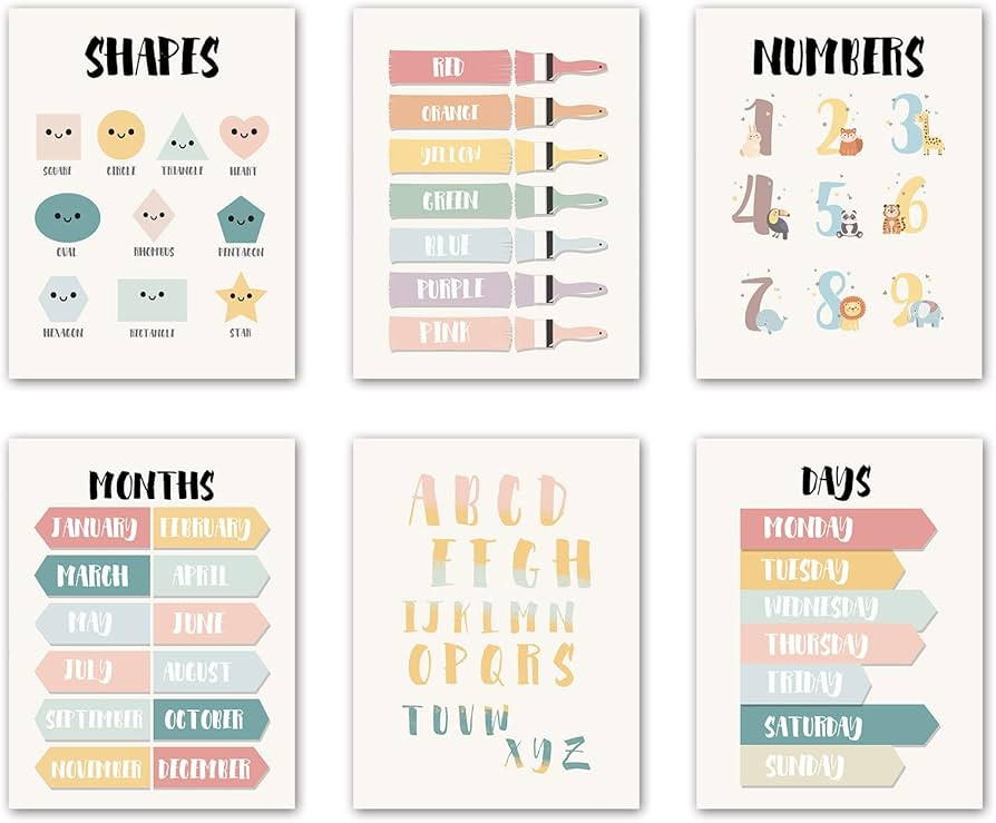 ARPEOTCY Rainbow Kids Playroom Wall Decor, Nursery Boho Wall Art Posters, Educational Wall Art Pr... | Amazon (US)