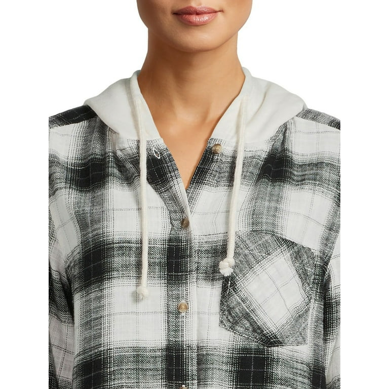Time and Tru Women's Button Down Hooded Flannel Shirt, Sizes XS-3XL | Walmart (US)