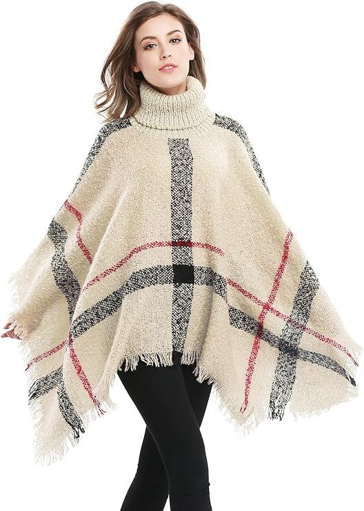 Bellady Women's Pullover Sweaters, Oversized Turtleneck Sweaters Poncho, High Neck Loose Shawl Wr... | Amazon (US)