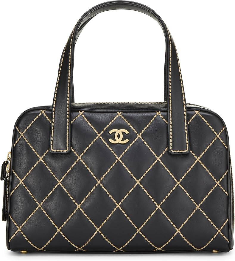 Amazon.com: Chanel, Pre-Loved Black Leather Wild Stitch Boston Bag, Black : Luxury Stores | Amazon (US)
