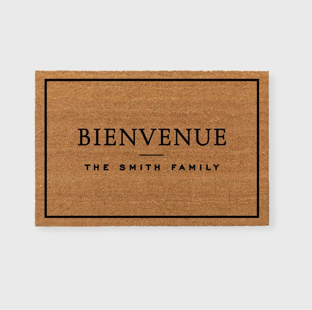 Bienvenue Doormat,bienvenue Door Mat,bienvenue Script Doormat,bonjour Doormat,bonjour Flocked Doo... | Etsy (US)