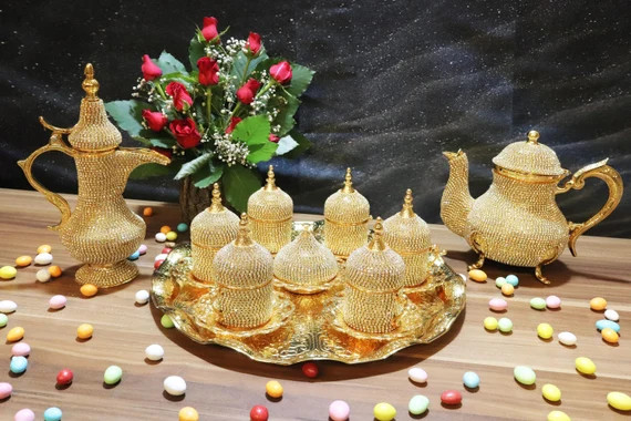 Turkish  Espresso Coffee Cups, Crystal ,Gold Color,Teapot, Ewer,Ottoman Arabic  Greek Coffee Cups... | Etsy (US)