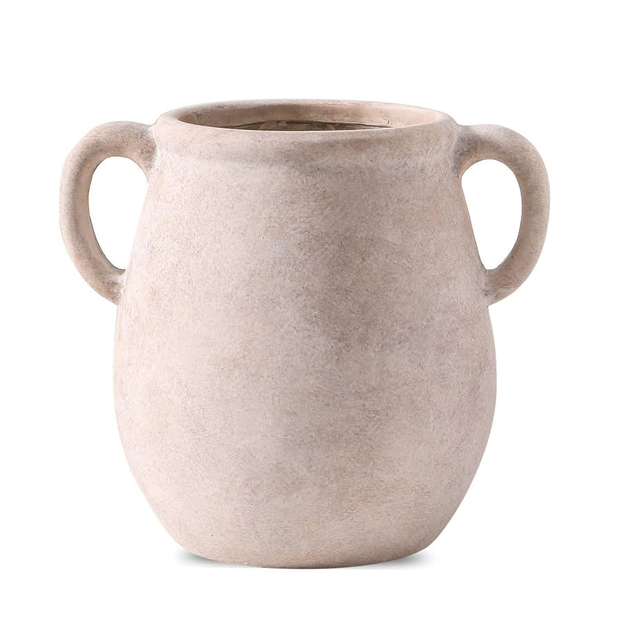 Ceramic Flower Vase Home Decor - 7.1 Inch White Rustic Table Flowers Vases Living Room Bedroom Pl... | Amazon (US)