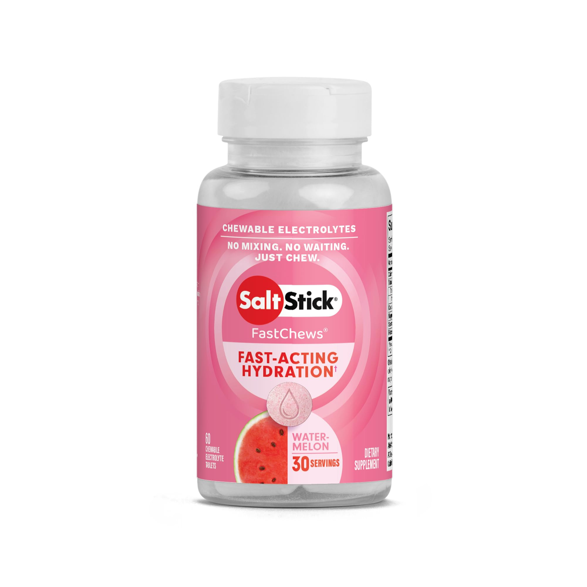 SaltStick FastChews Electrolytes - 60 Chewable Electrolyte Tablets - Watermelon - Salt Tablets fo... | Amazon (US)