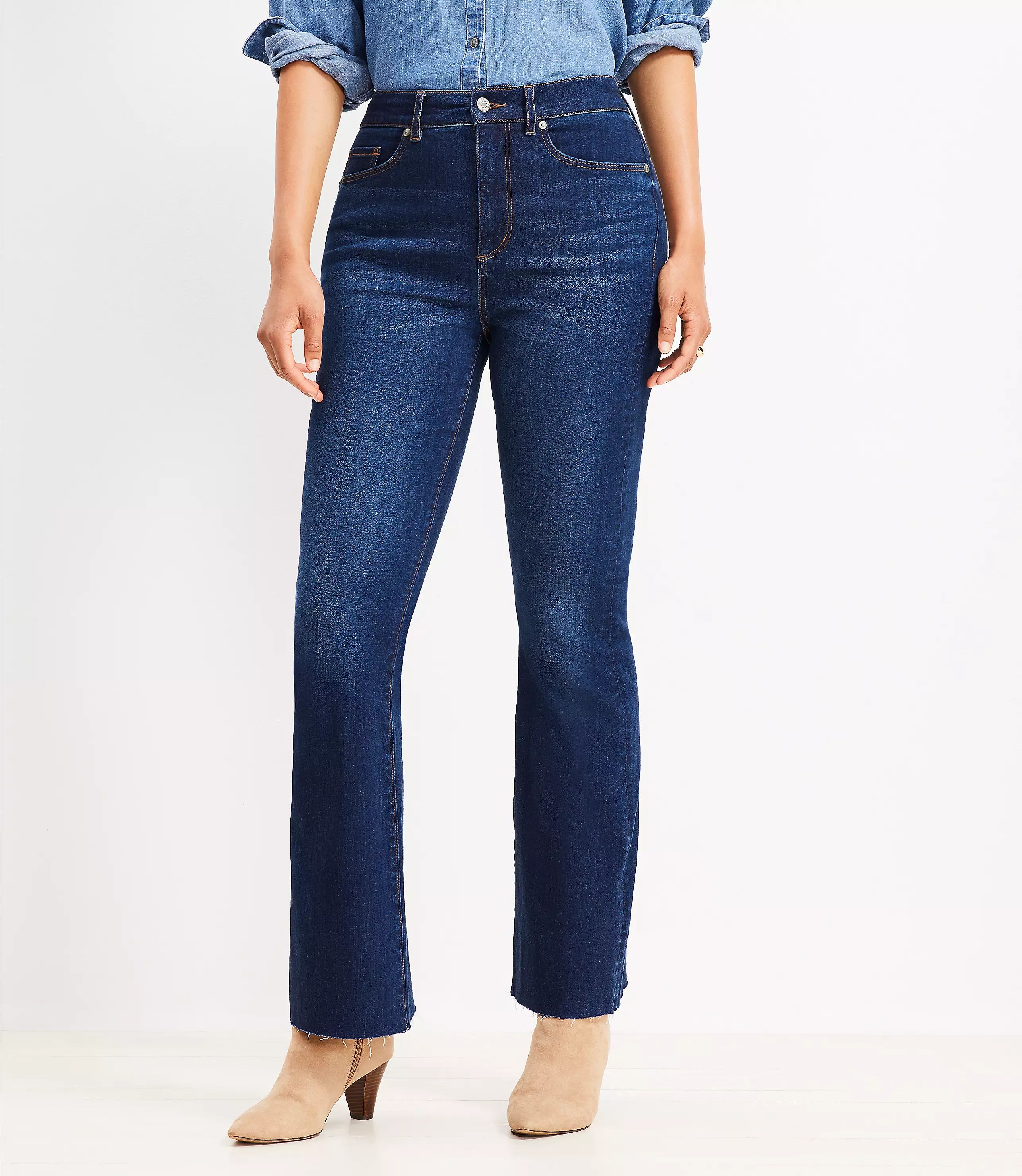 Curvy Fresh Cut High Rise Slim Flare Jeans in Dark Wash | LOFT