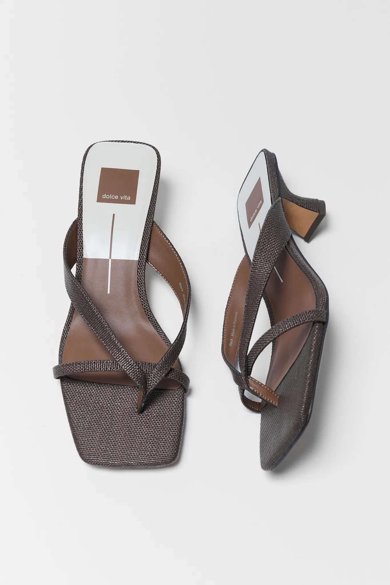 Brevel Chocolate Raffia Kitten Heels | Avara