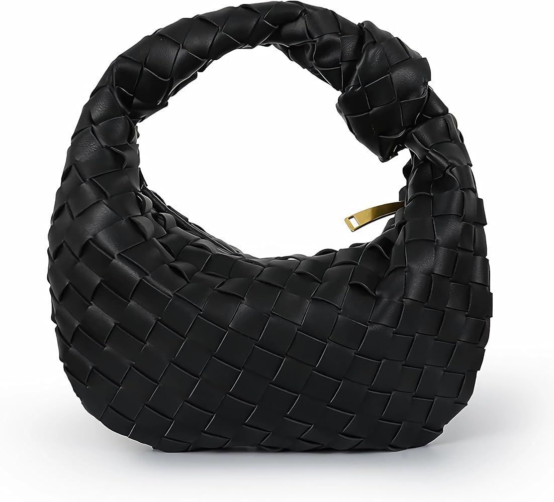 Knotted Woven Leather Bag, Black Woven Handbag for Women's Small Clutch Purse Dumpling Bags with ... | Amazon (US)