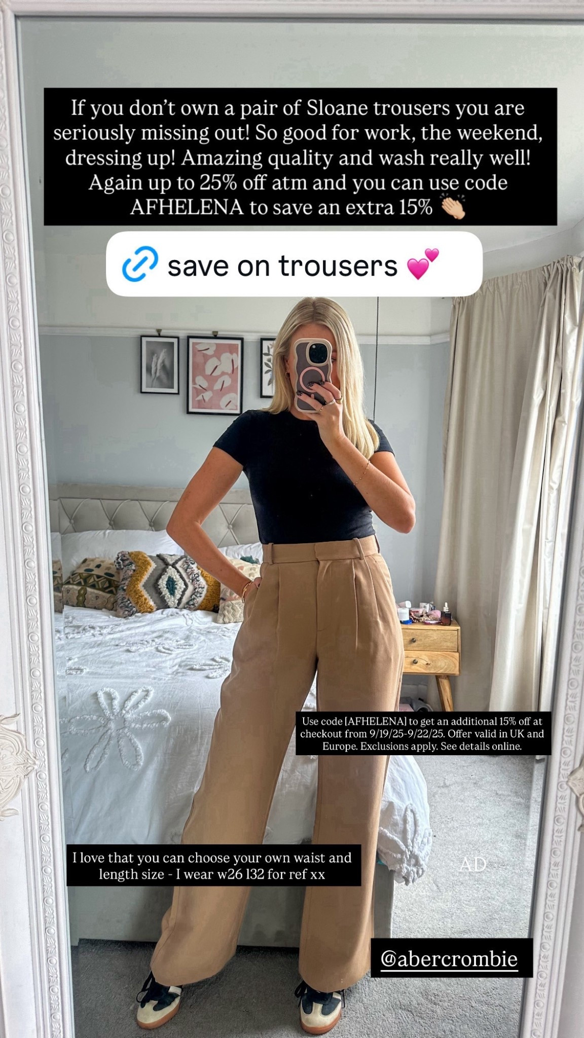 The BEST quality trousers! There is currently up to 25% off at Abercrombie PLUS you can use code AFHELENA to save an additional 15%! Xxx 

Sloane trousers, Abercrombie discount, work trousers, office wear 

#LTKautumn #LTKworkwear #LTKuk
