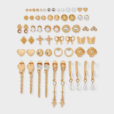 Roses Crosses and Bow Earring 30pc Set - Wild Fable™ Gold | Target