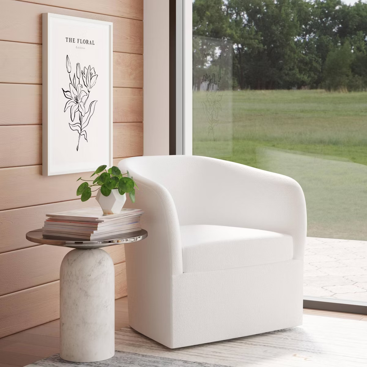 Rhea Swivel Chair in Velvet White - Threshold™: Barrel Shape, Plush Upholstery, No Assembly Req... | Target