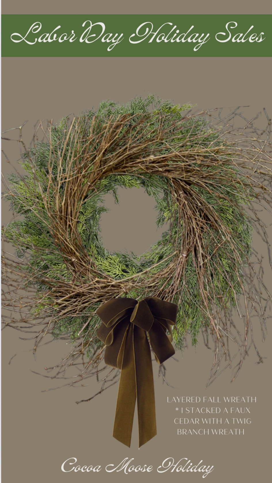 Labor Day weekend sales continue with holiday wreaths! I stacked a faux cedar wreath with a rustic fall twig branch wreath. Add a fall bow and you’re ready to go! Fall decor, fall, Wayfair finds, fall finds, fall front door, Halloween, Halloween porch, Halloween styling 

#LTKSeasonal #LTKFallSale #LTKFindsUnder100