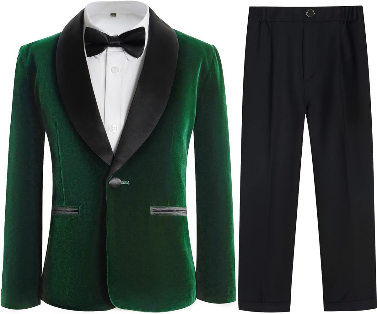 Boys Tuxedo Suit 3 Pieces Kids Formal Slim Fit Velvet Suits Set for Wedding Prom Party | Amazon (US)