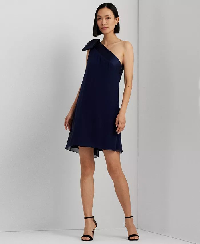 Women's One-Shoulder Satin-Trim Dress | Macy's
