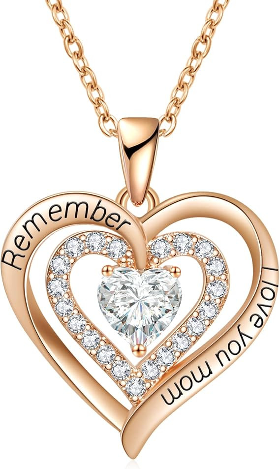 REDBEE Necklace for Mom 18K Rose Gold Filled 925 Sterling Silver Birthstone Diamond Heart Pendant... | Amazon (US)