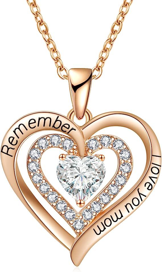 REDBEE Necklace for Mom 18K Rose Gold Filled 925 Sterling Silver Birthstone Diamond Heart Pendant... | Amazon (US)