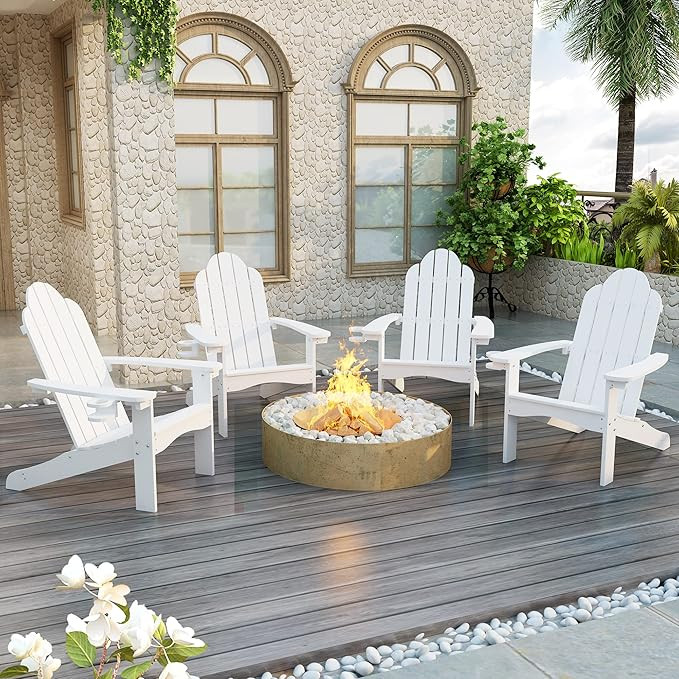 LUE BONA HDPS Adirondack Chairs Set of 4, Long-Lasting All-Season Outdoor Patio Chairs, Hidden Cu... | Amazon (US)