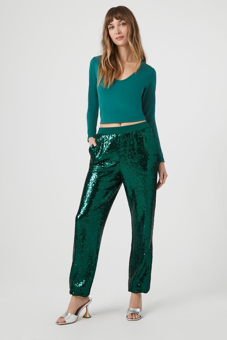 Sequin Mid-Rise Ankle Joggers | Forever 21 | Forever 21 (US)