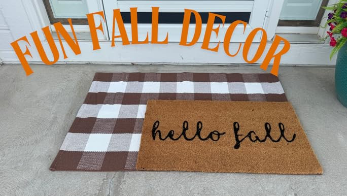 Fall Door Mat Combo Set, Hello Fall Coco Coir Welcome Doormat + 28" x 43" Orange and White Plaid ... | Amazon (US)
