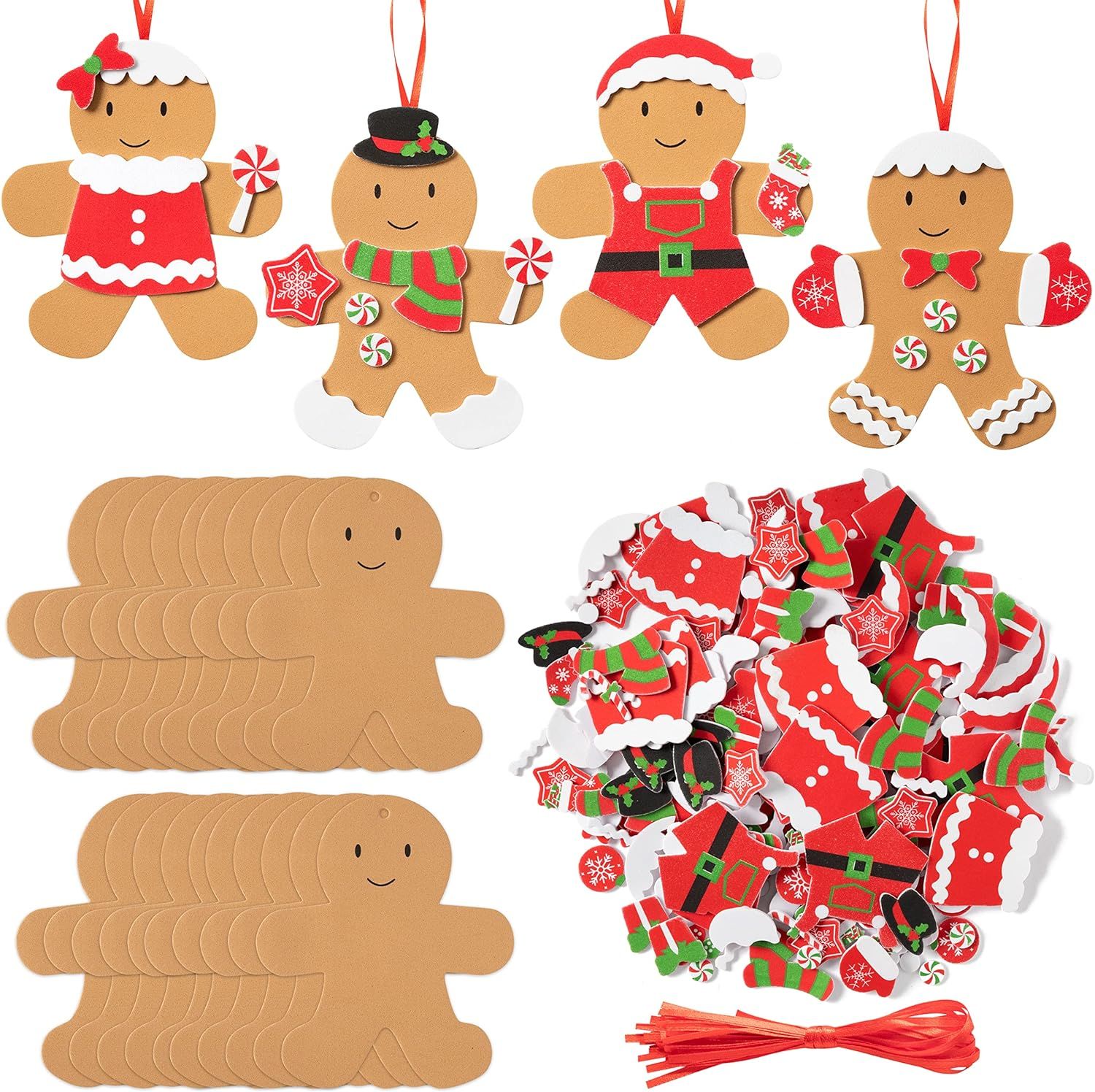 3sscha 20 Sets DIY Gingerbread Man Foam Craft Kits Christmas Self-Adhesive Stickers Handmade Artw... | Amazon (US)