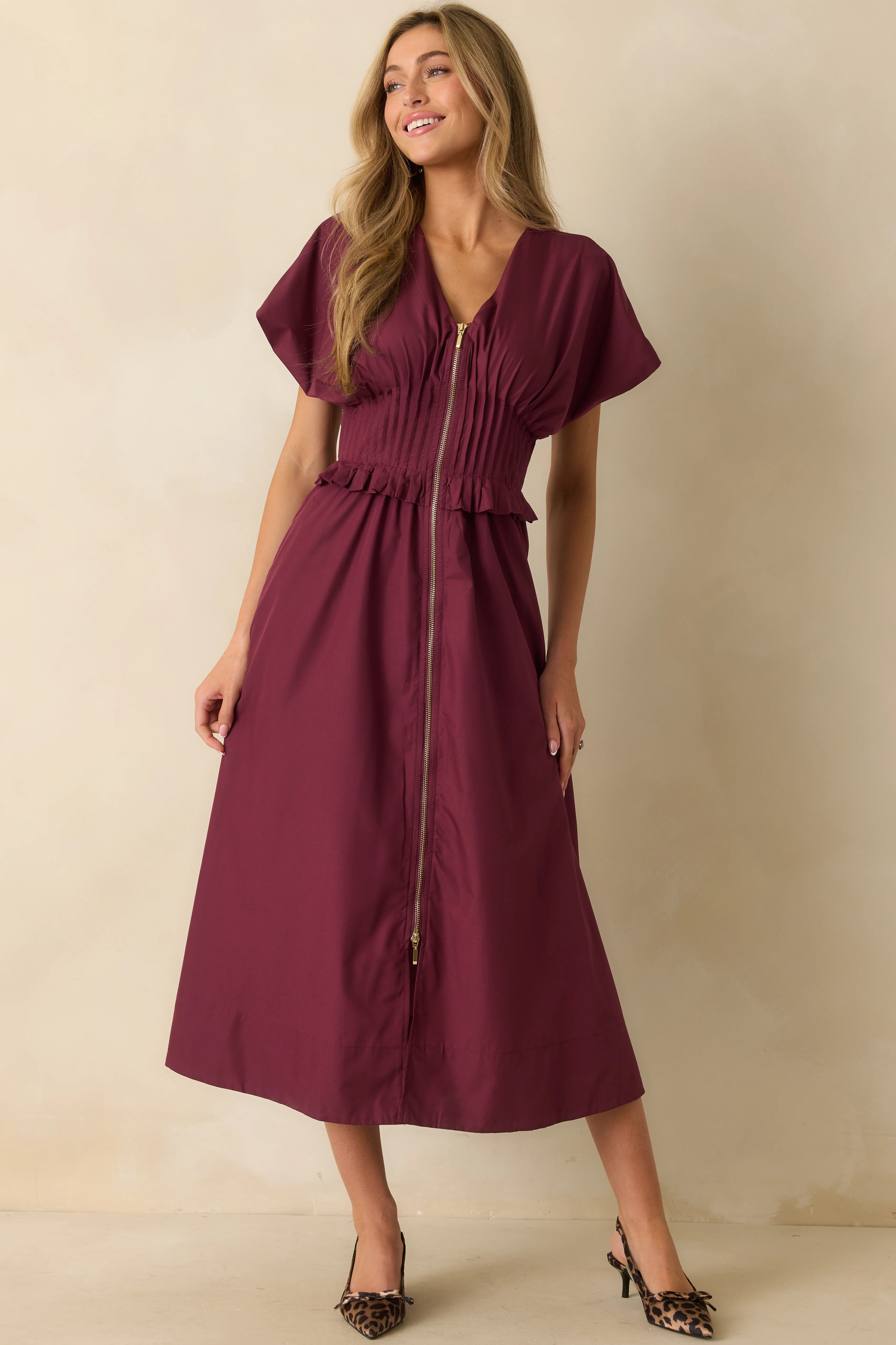 Let It Be Easy Wine Red Smocked Waist Zip Maxi Dress | Red Dress