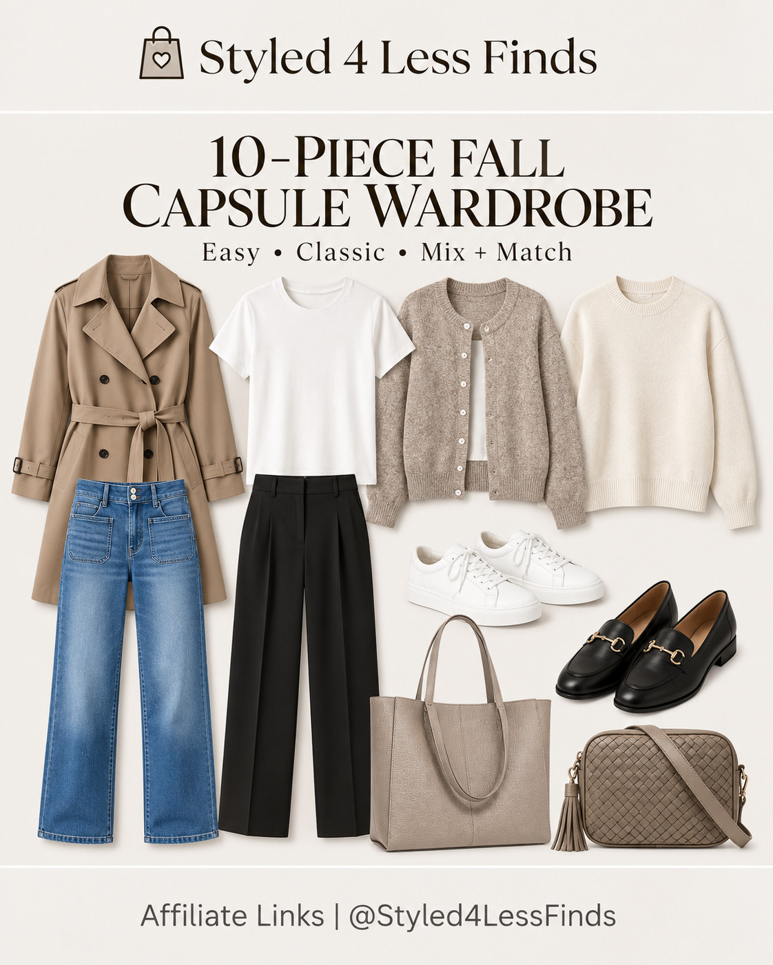 Getting dressed for fall just got easier! 🤎 I pulled together 10 versatile pieces that can be mixed, matched and worn on repeat all season long. Think classic denim, cozy neutrals, an easy trench, polished trousers and accessories that work with practically everything.

STYLE TIP ✨ The secret to making a capsule wardrobe feel anything but boring is mixing textures. Pair denim with a soft knit, add a structured trench, then finish with loafers or sneakers. Switching just the shoes and bag can take the same basics from casual to polished. 

 #LTKcanada #LTKfall #LTKstyletip
