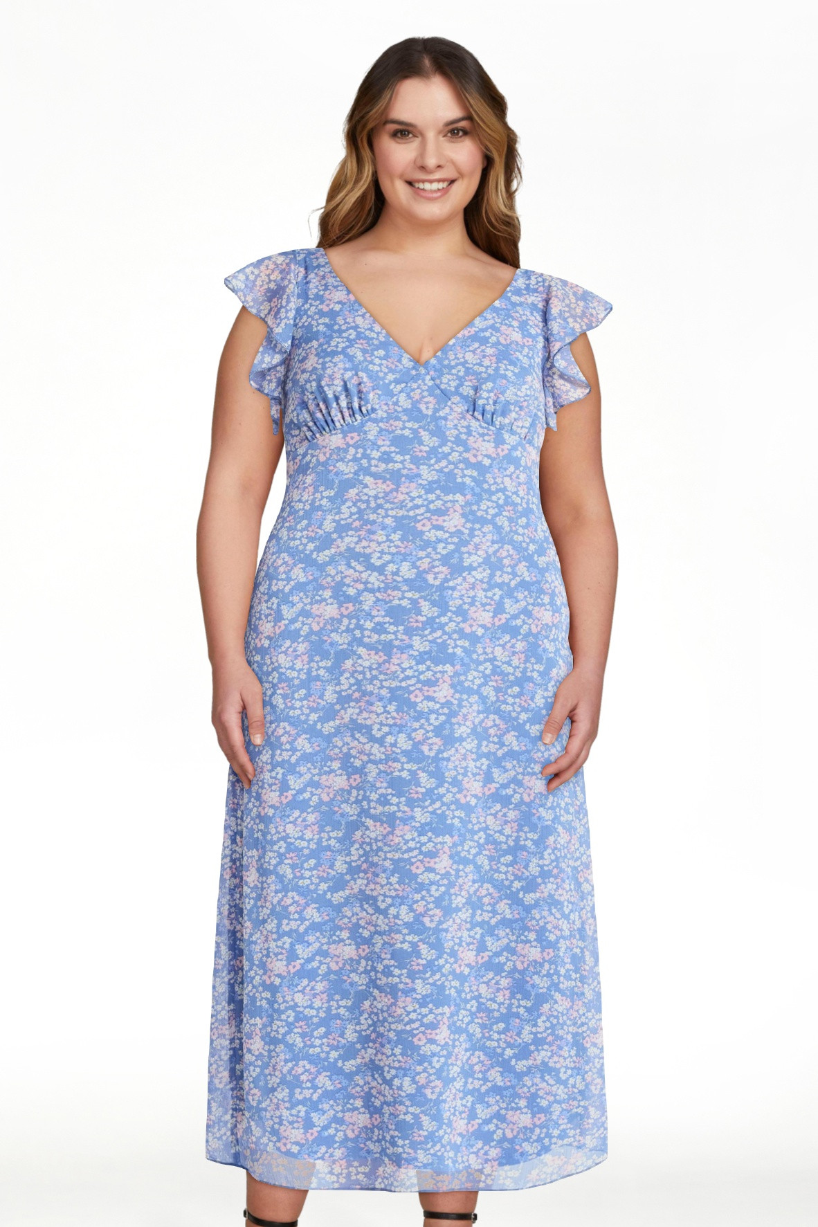 No Boundaries Flutter Sleeve Midi Dress, Women's XXS-XXL | Walmart (US)