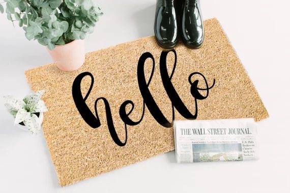 Hello Flocked Coir Doormat, Custom Personalized Doormat, Housewarming Gift, Hi Hello Greeting Wel... | Etsy (CAD)
