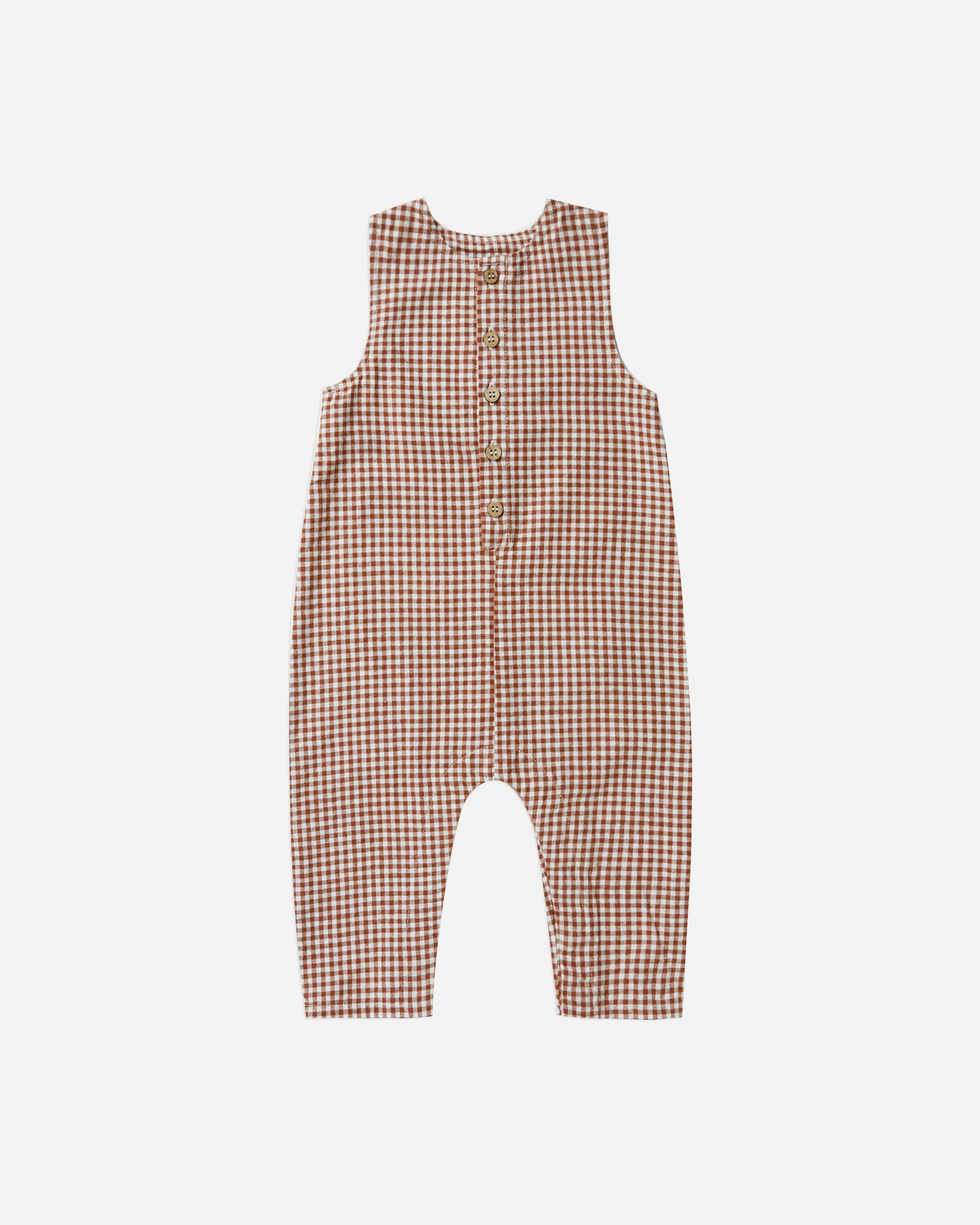 button jumpsuit | redwood gingham | Rylee + Cru
