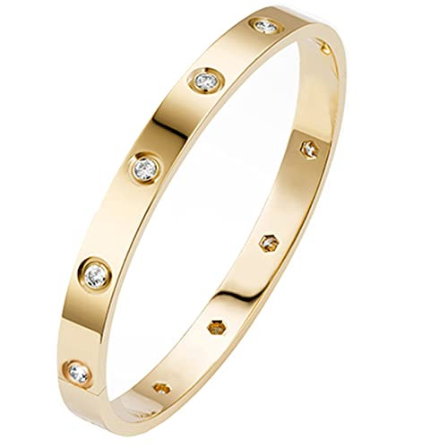 PDWZNBA 18K Gold Plated Love Friendship Bracelets with CZ Stones Trendy Stainless Steel Bangle Jewelry | Amazon (US)