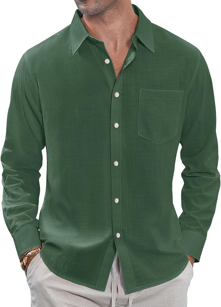 J.VER Men's Linen Shirts Casual Button Down Long Sleeve Shirt Solid Spread Collar Summer Beach Sh... | Amazon (US)