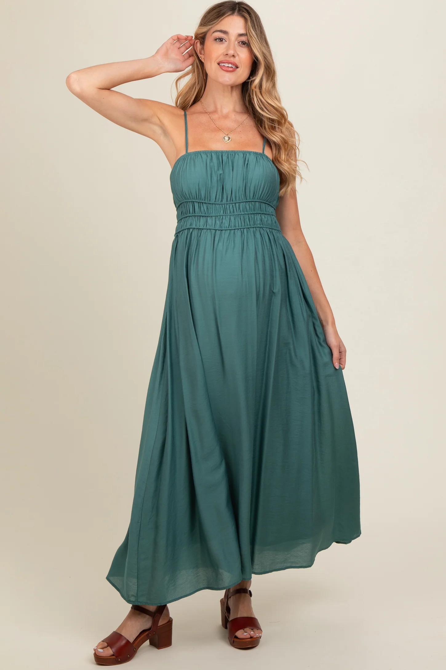 Teal Sleeveless Square Neckline Maternity Maxi Dress | PinkBlush Maternity