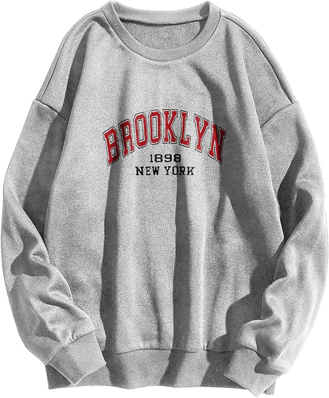 SAFRISIOR Women’s Brooklyn New York Letter Graphic Fleece Sweatshirt Oversized Round Neck Long ... | Amazon (US)