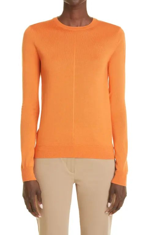 St. John Collection Seam Detail Wool & Silk Jersey Sweater in Orange at Nordstrom, Size Small | Nordstrom
