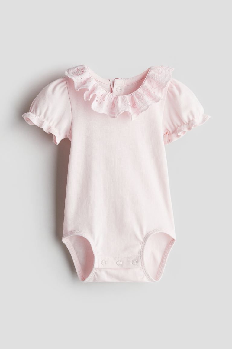 Cotton Bodysuit with Flounce Collar - Light pink - Kids | H&M US | H&M (US + CA)