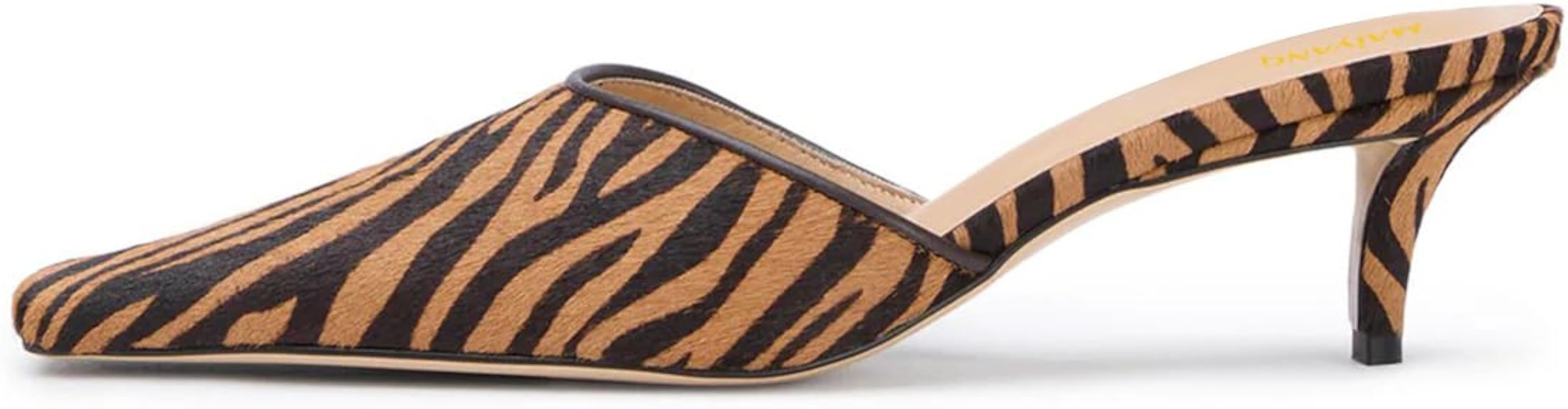 Amazon.com | Maiyang Women Fashion Square Toe Slip on Mules Low Kitten Heel Backless Casual Dress Shopping Slide Sandals Size 10 Tiger Stripe | Mules & Clogs | Amazon (US)