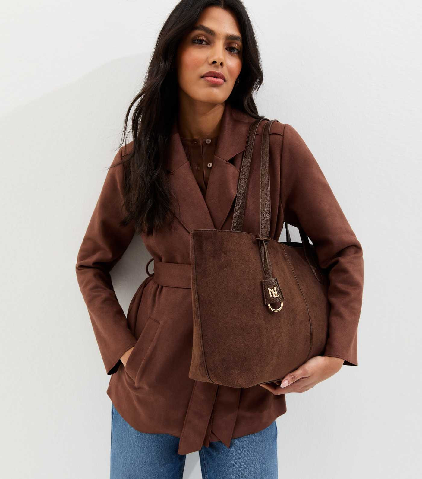 Dark Brown Faux Suede Winged Shopper Tote Bag | New Look | New Look (UK)