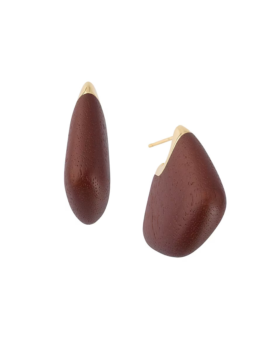 Women's Small Fin 18K-Gold-Plated & Walnut Wood Earrings - Brown | Saks Fifth Avenue