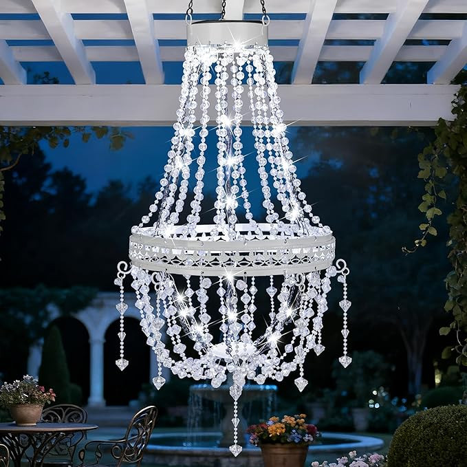 Hanging Solar Lantern Outdoor Chandelier, Waterproof Modern Crystal Acrylic Pendant Light with Co... | Amazon (US)