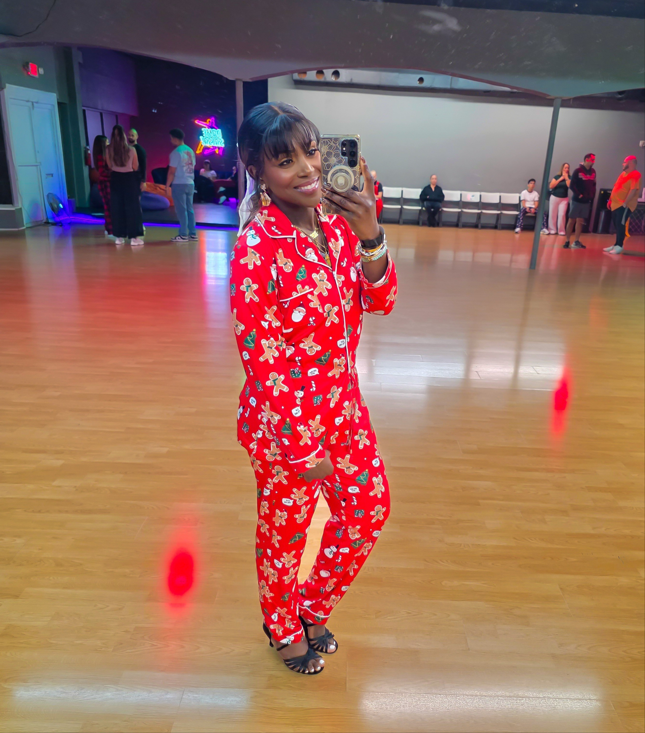 Holiday PJs but make it salsa 💃🏽🎄! These festive pajamas are comfy, cute, and perfect for spreading holiday cheer even at dance class! Wearing a size medium.

#LTKWorkwear #LTKPetite #LTKFindsUnder50