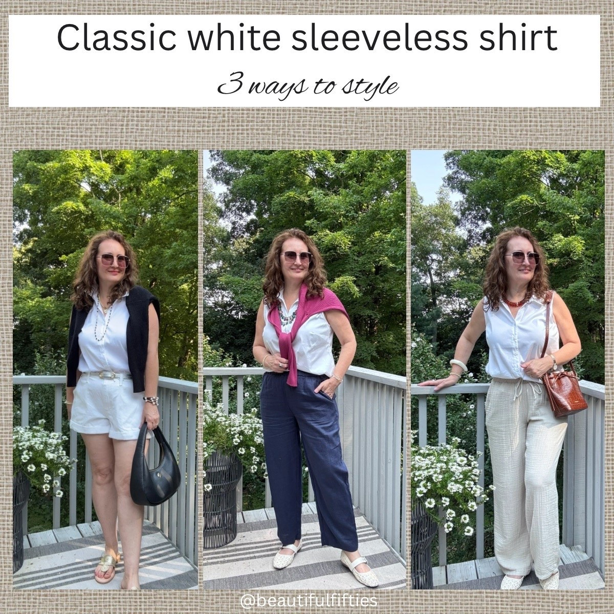 White sleeveless button shirt. So versatile!

#LTKOver40 #LTKSaleAlert #LTKMidsize
