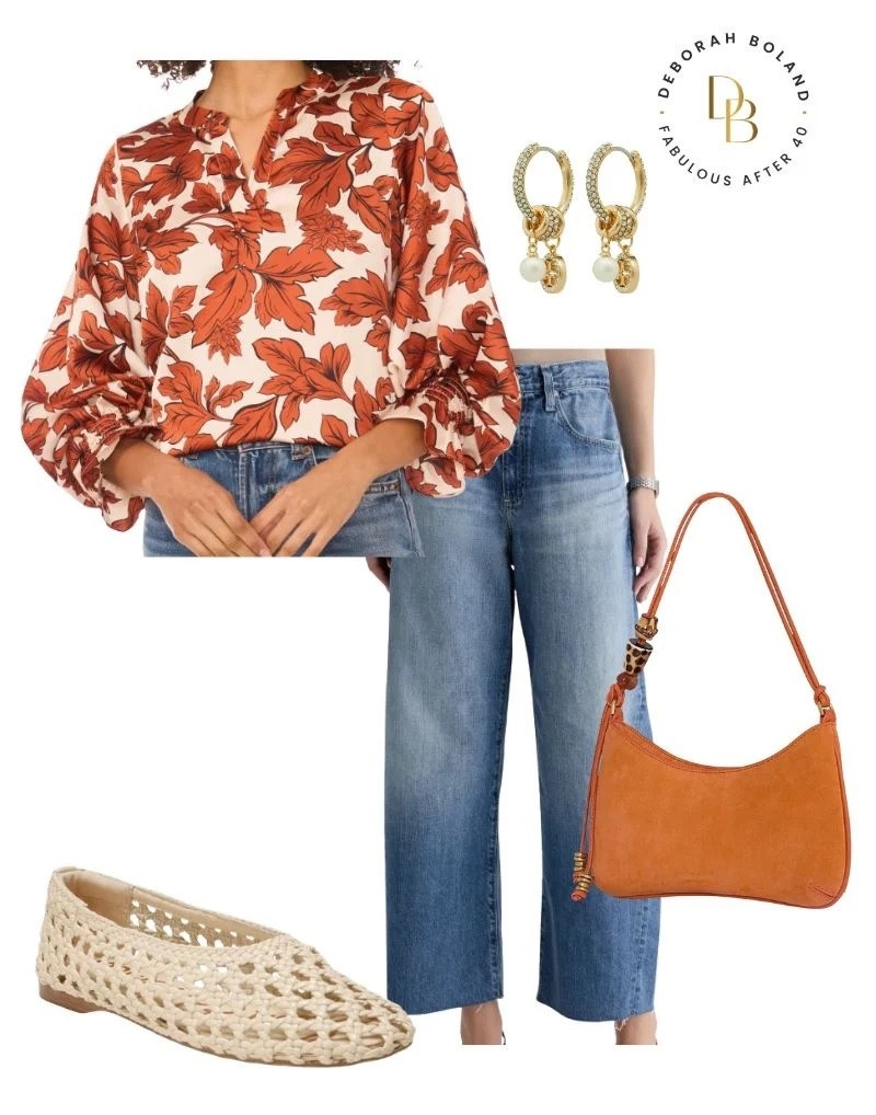 A little sunshine in an outfit ☀️🍊 This orange leaf-print blouse is giving me all the summer vibes, and I love how effortlessly it pairs with classic jeans and ballet flats. Easy, comfortable and still feels put together — exactly how I like to dress in summer! 🤍

#LTKOver40 #LTKSeasonal #LTKootd